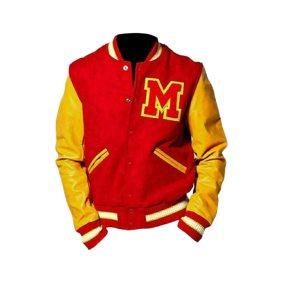 Men’s MJ Thriller Michael Jackson Red M Logo Varsity Letterman Jacket