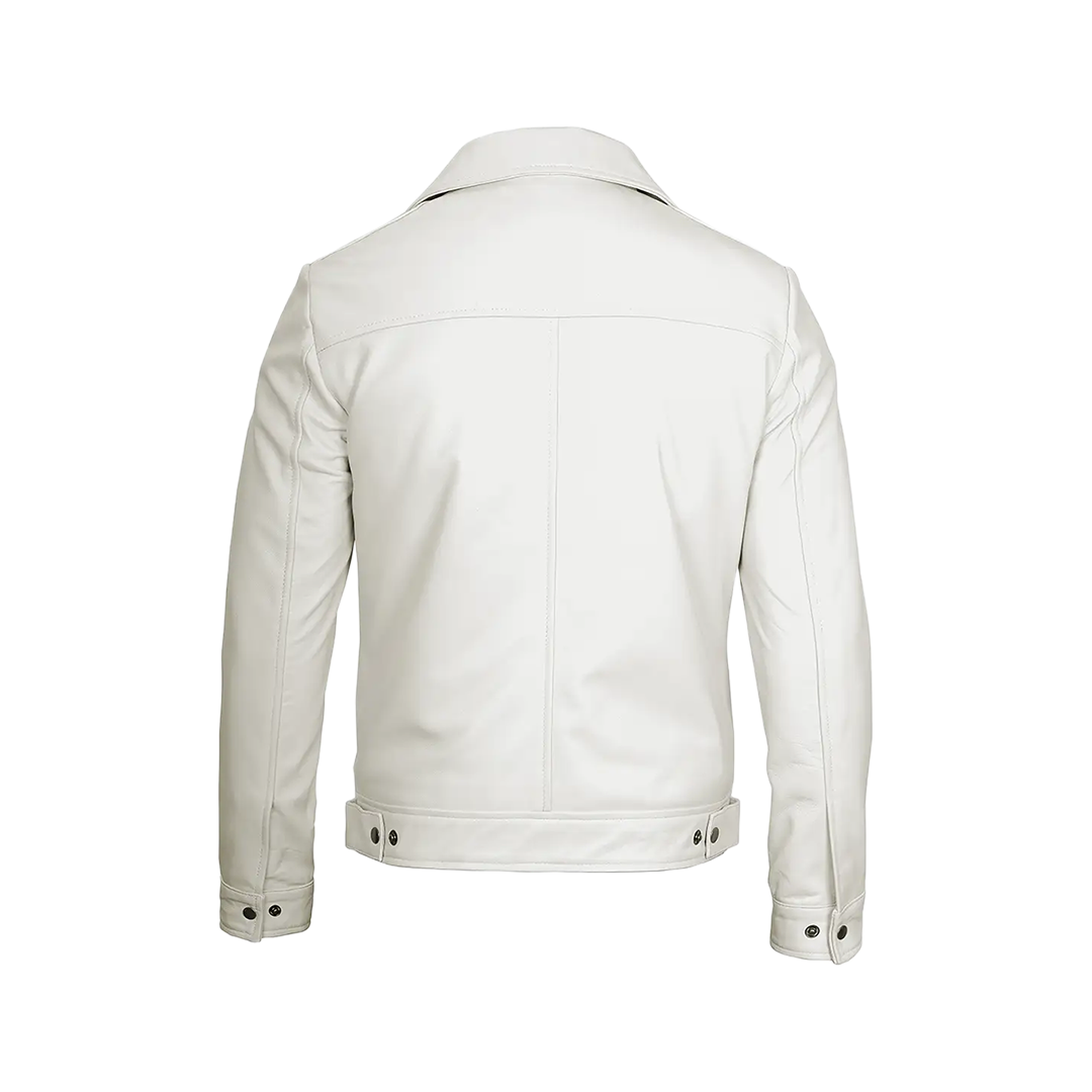 Men Off White Real Leather Harrington Jacket