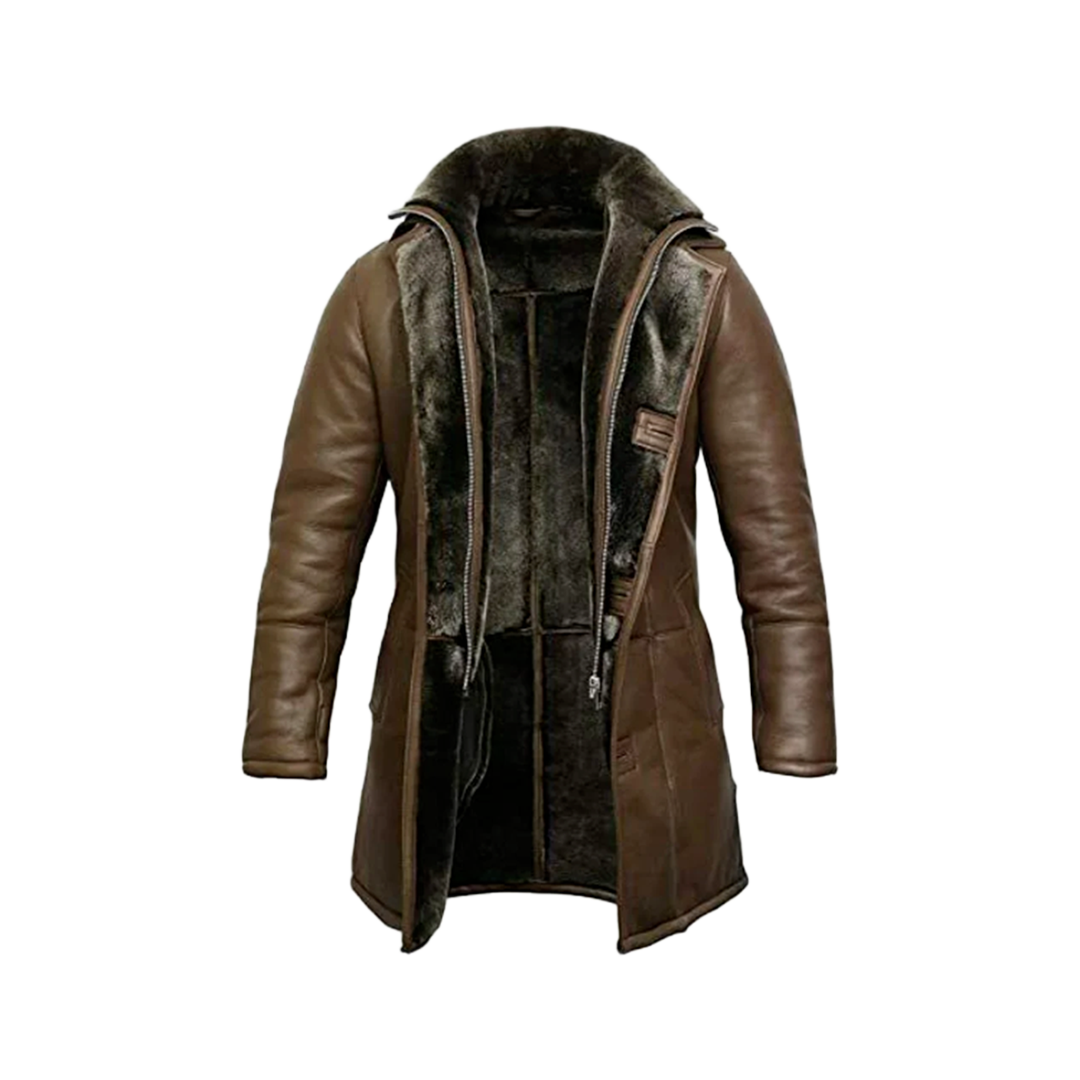 Men’s RAF B3 Bomber Fur Shearling Sheepskin Warm Duffle Genuine Leather Coat