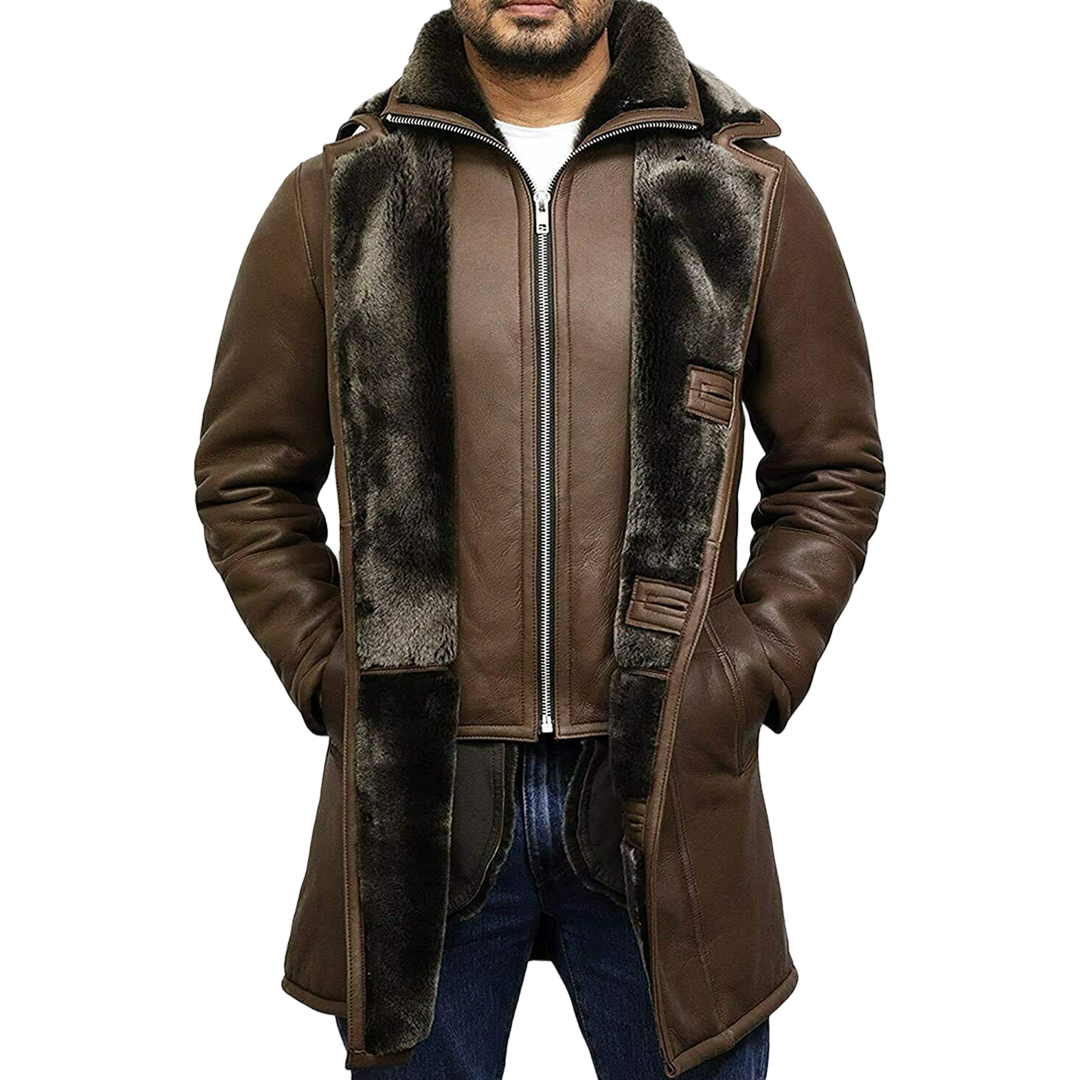 Men’s RAF B3 Bomber Fur Shearling Sheepskin Warm Duffle Genuine Leather Coat