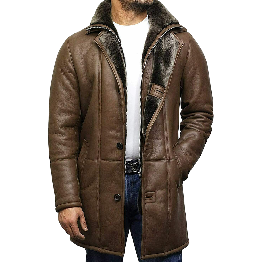 Men’s RAF B3 Bomber Fur Shearling Sheepskin Warm Duffle Genuine Leather Coat