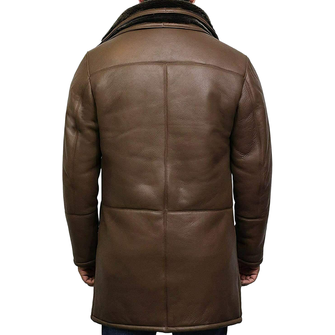 Men’s RAF B3 Bomber Fur Shearling Sheepskin Warm Duffle Genuine Leather Coat