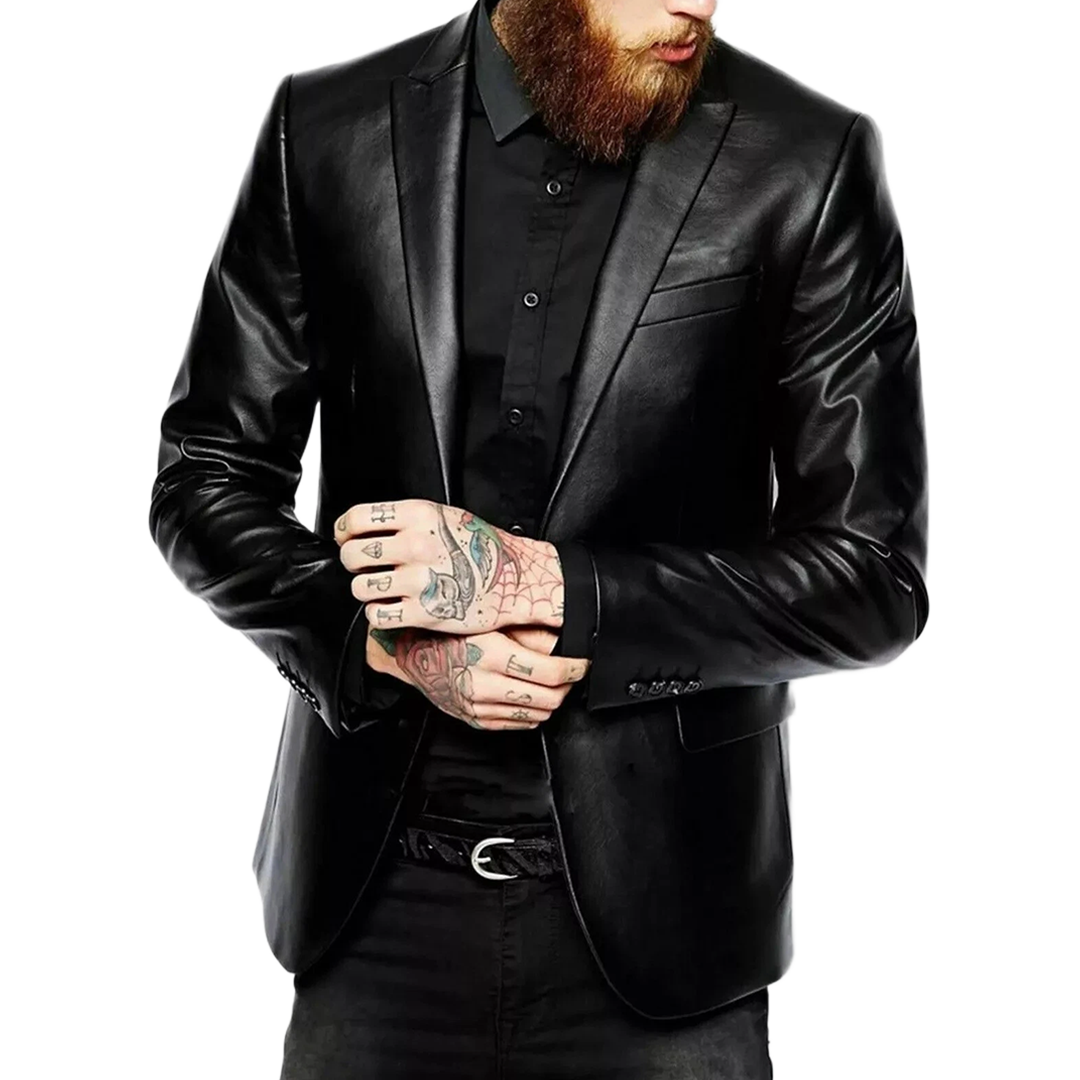 Men's Two Button Coat Genuine Black Soft Leather Blazer Jacket