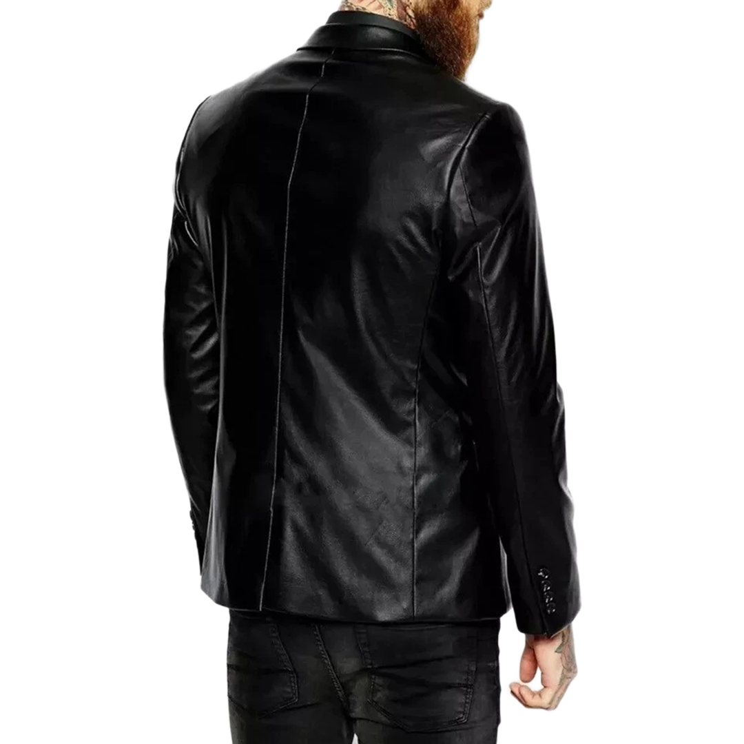 Men's Two Button Coat Genuine Black Soft Leather Blazer Jacket