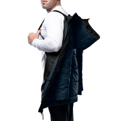 Men's 3/4 Length Blue Hooded Parka Jacket - Puffer Style