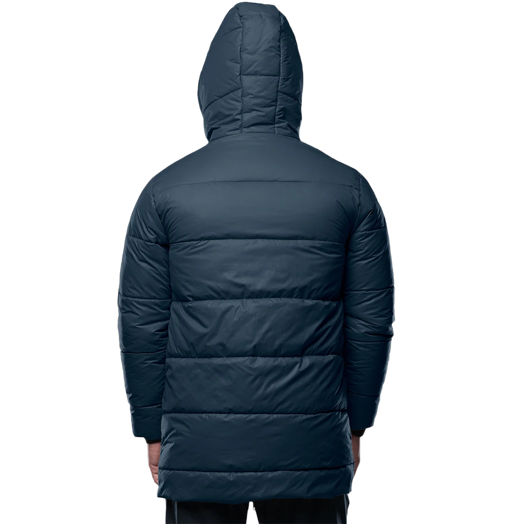 Men's 3/4 Length Blue Hooded Parka Jacket - Puffer Style
