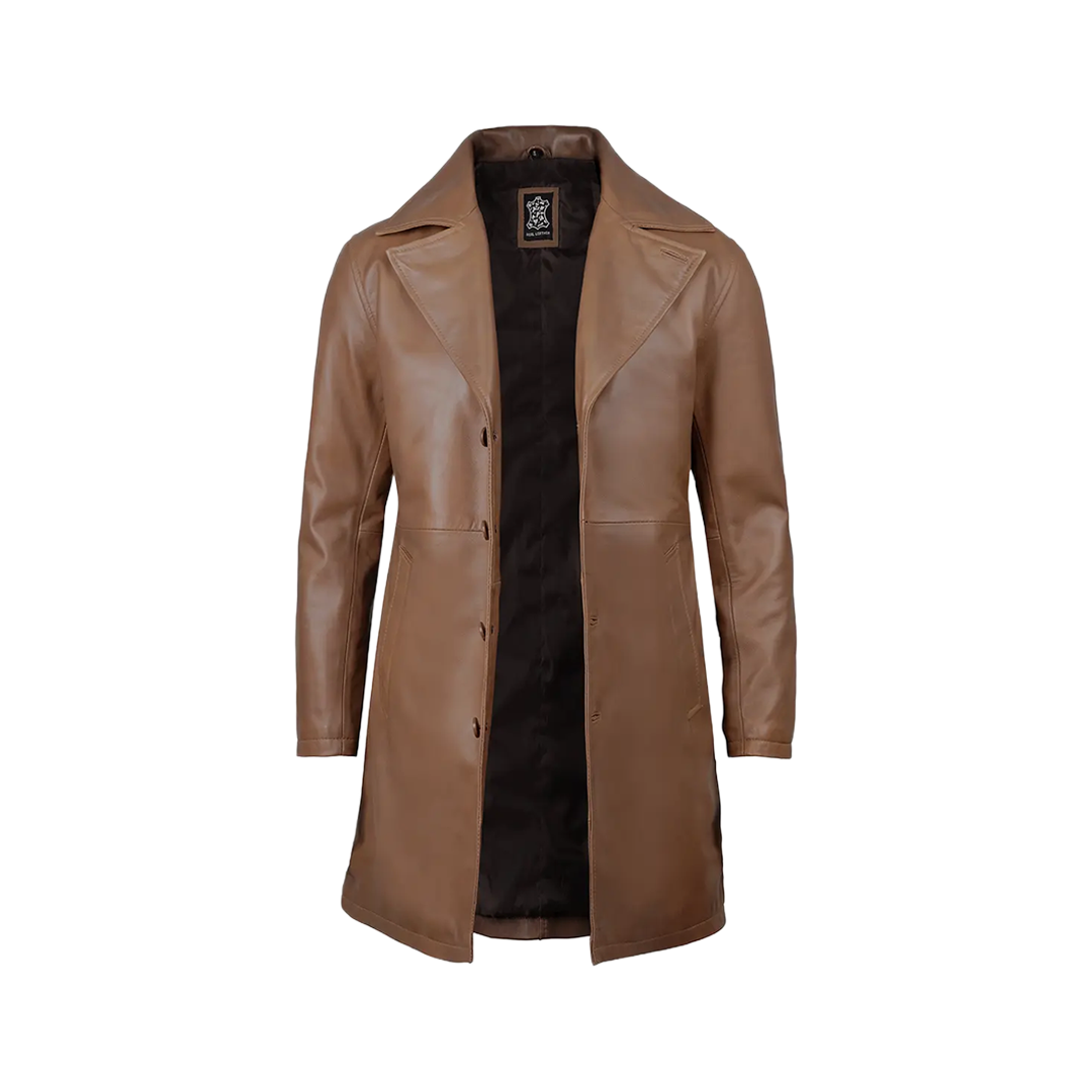 Men's 3 4 Length Brown Leather Car Coat