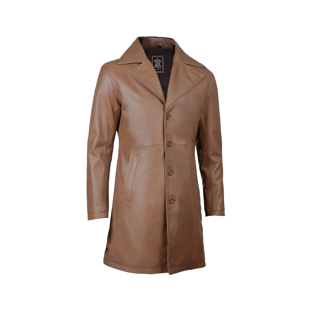 Men's 3 4 Length Brown Leather Car Coat