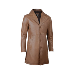 Men's 3 4 Length Brown Leather Car Coat