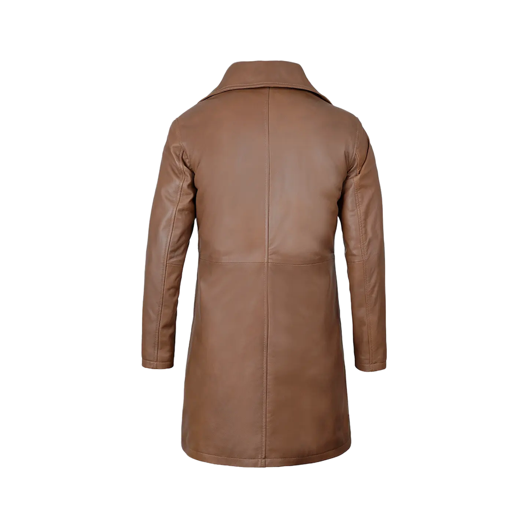 Men's 3 4 Length Brown Leather Car Coat