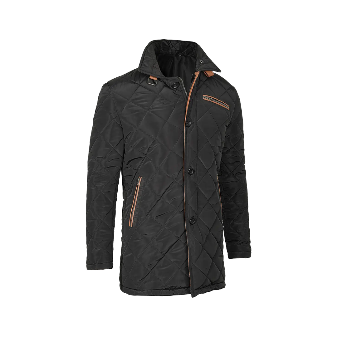 Men's Black 3/4 Length Quilted Coat