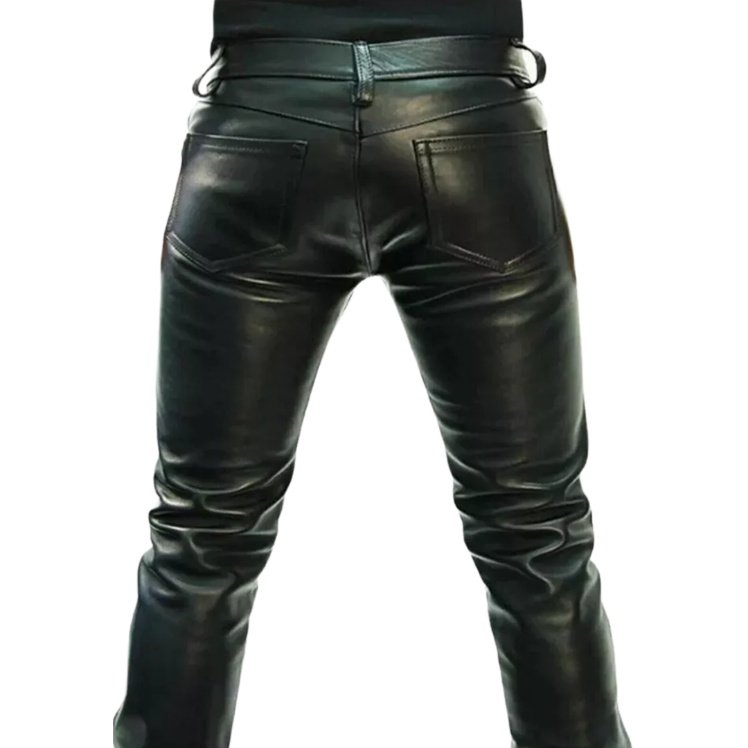 Men's 5 POCKETS Biker Jeans Real Black Casual Lambskin Leather Levi's Style Pants