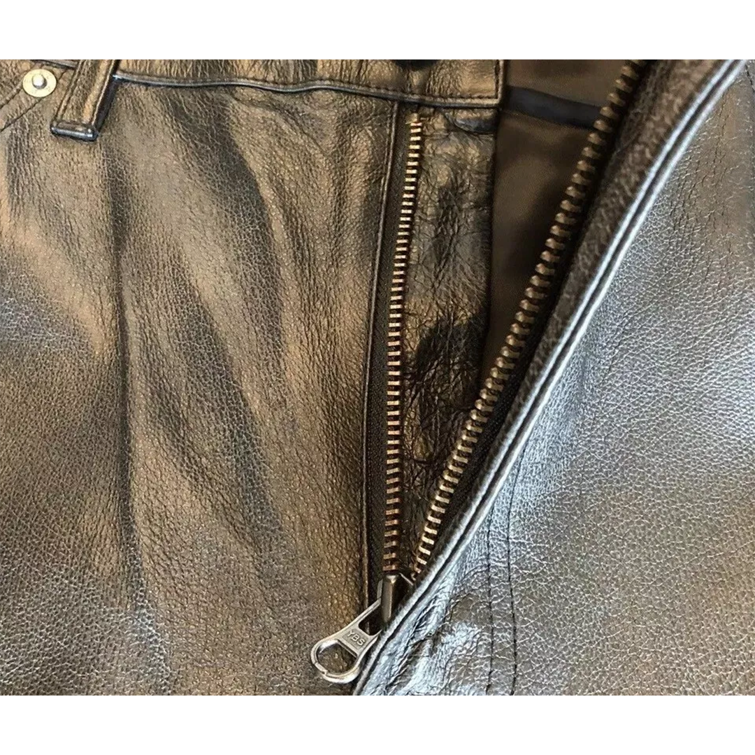 Men's 5 POCKETS Biker Jeans Real Black Casual Lambskin Leather Levi's Style Pants