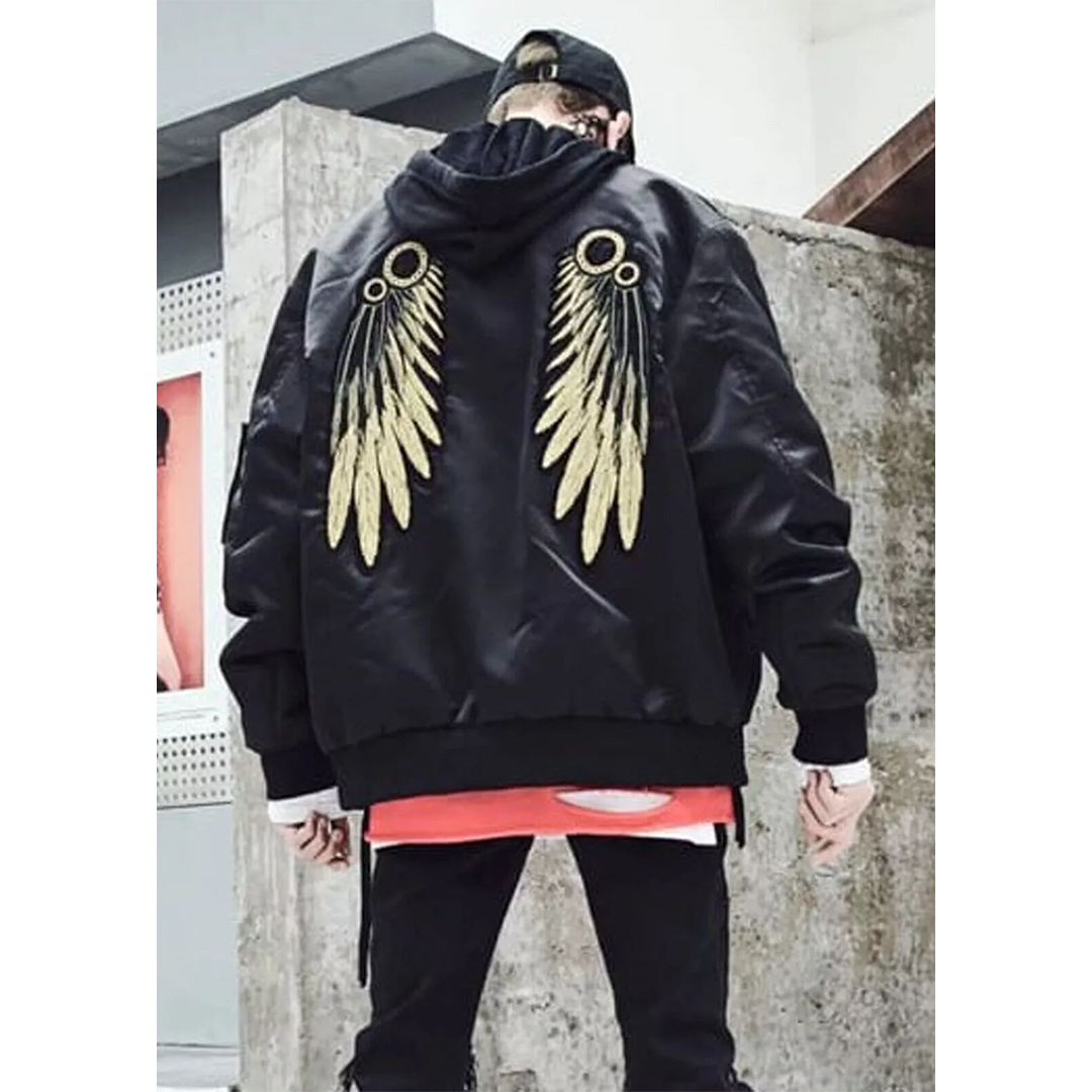 Men's Angel Wings Jacket Hip Hop Gold Thread Embroidery Wings