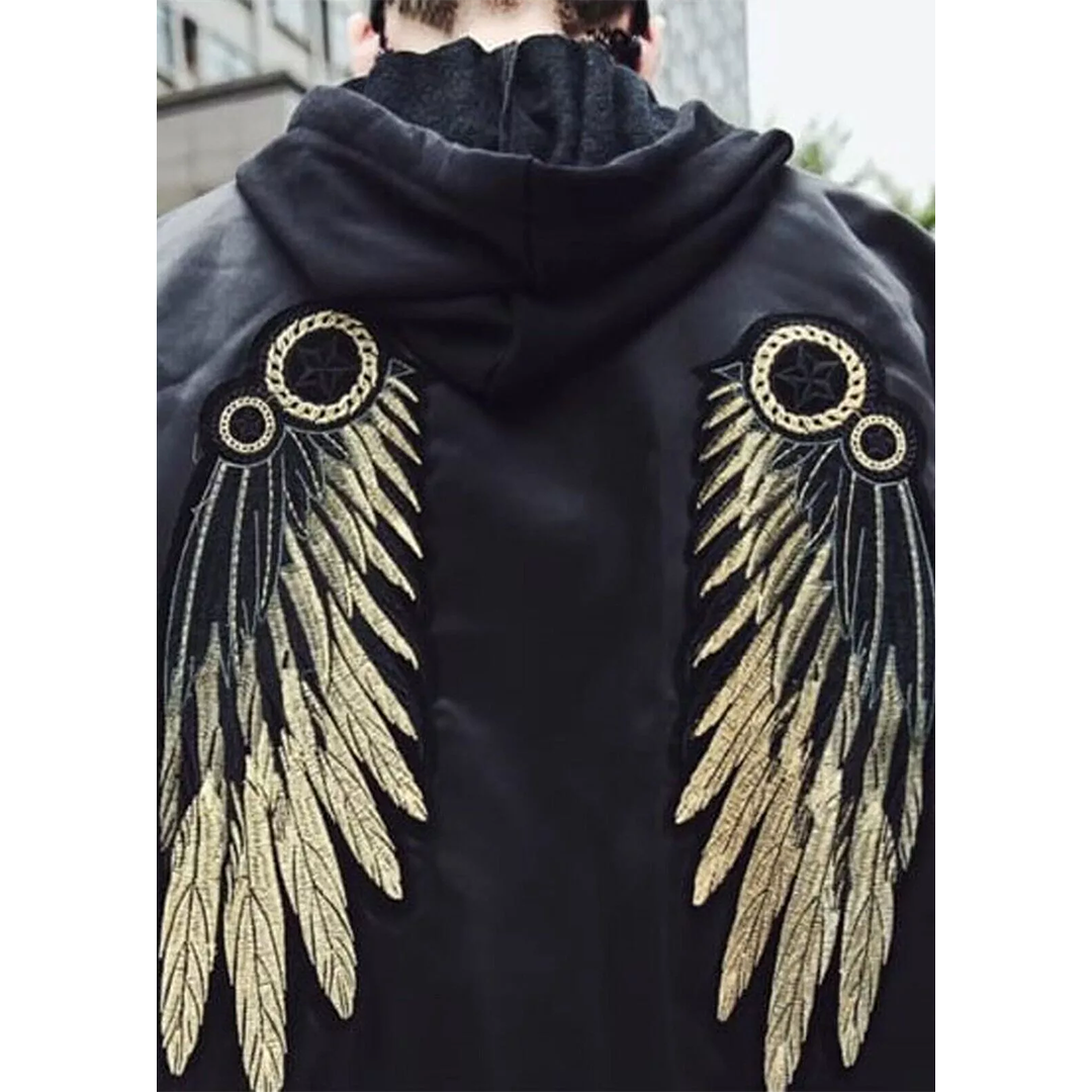 Men's Angel Wings Jacket Hip Hop Gold Thread Embroidery Wings