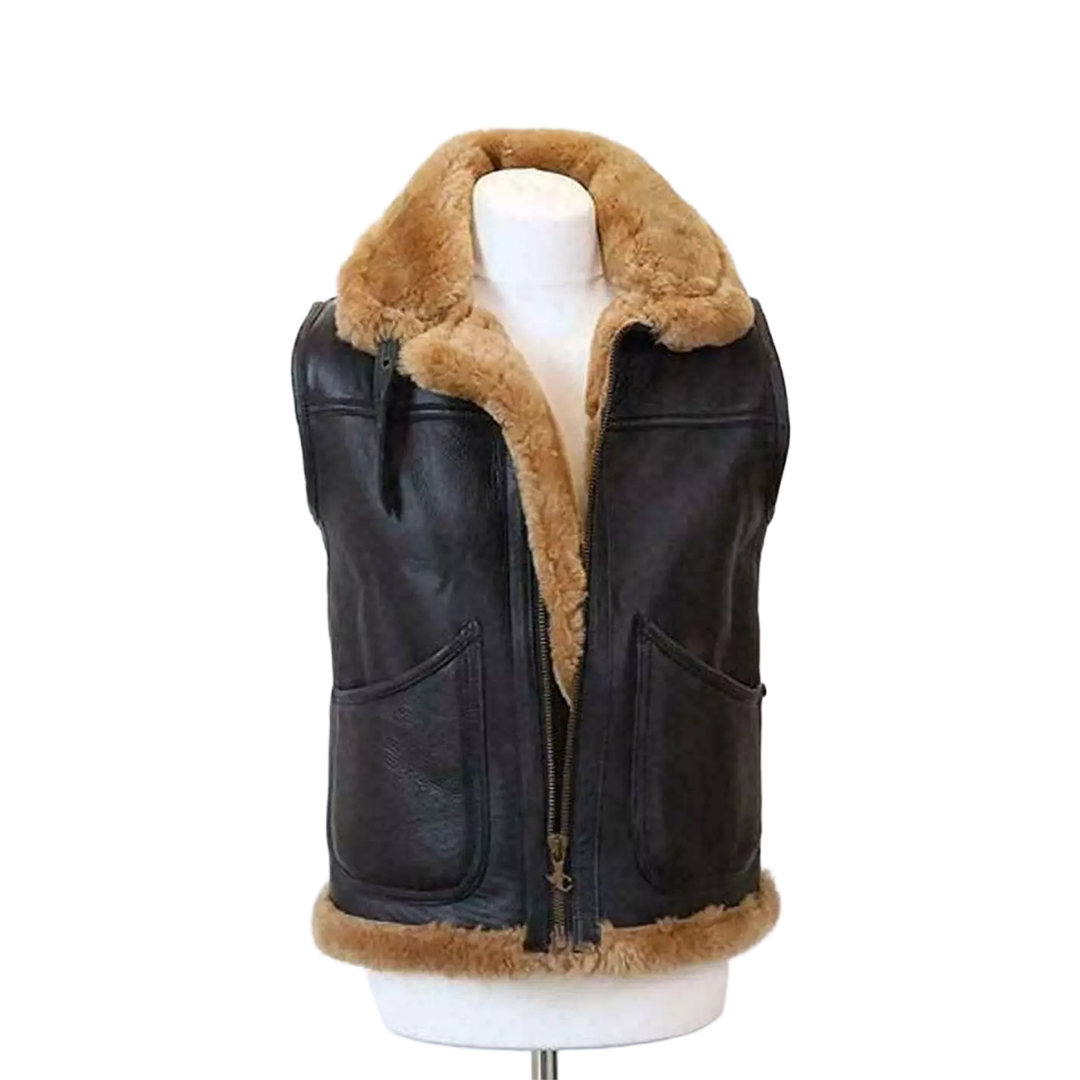 Men's Aviator RAF B3 Real Shearling Bomber Flying Vest