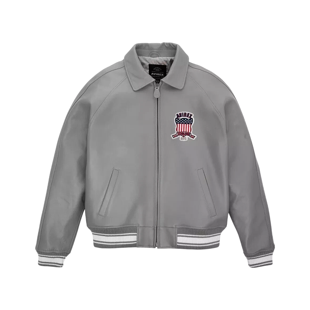 Men's Avirex Gray Real Bomber American Flight Jacket 100% Real Leather Jacket