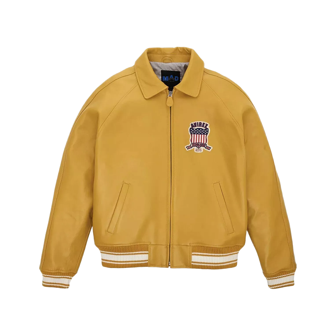 Men's Avirex Yellow Real Bomber American Flight Jacket 100% Real Leather Jacket