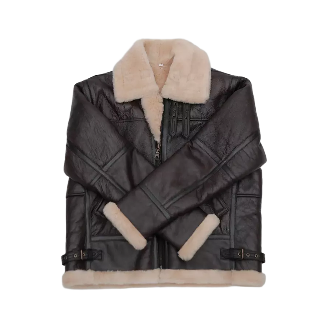 Men's B3 RAF Aviator Real Shearling Brown Sheepskin Leather Flight Bomber Jacket