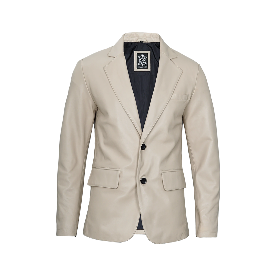 Men's Beige Real Leather Blazer Jacket