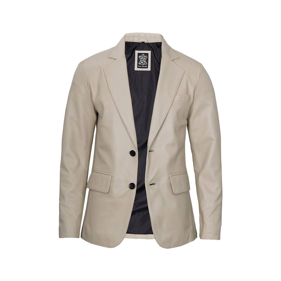 Men's Beige Real Leather Blazer Jacket