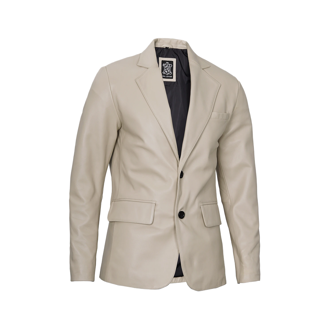 Men's Beige Real Leather Blazer Jacket
