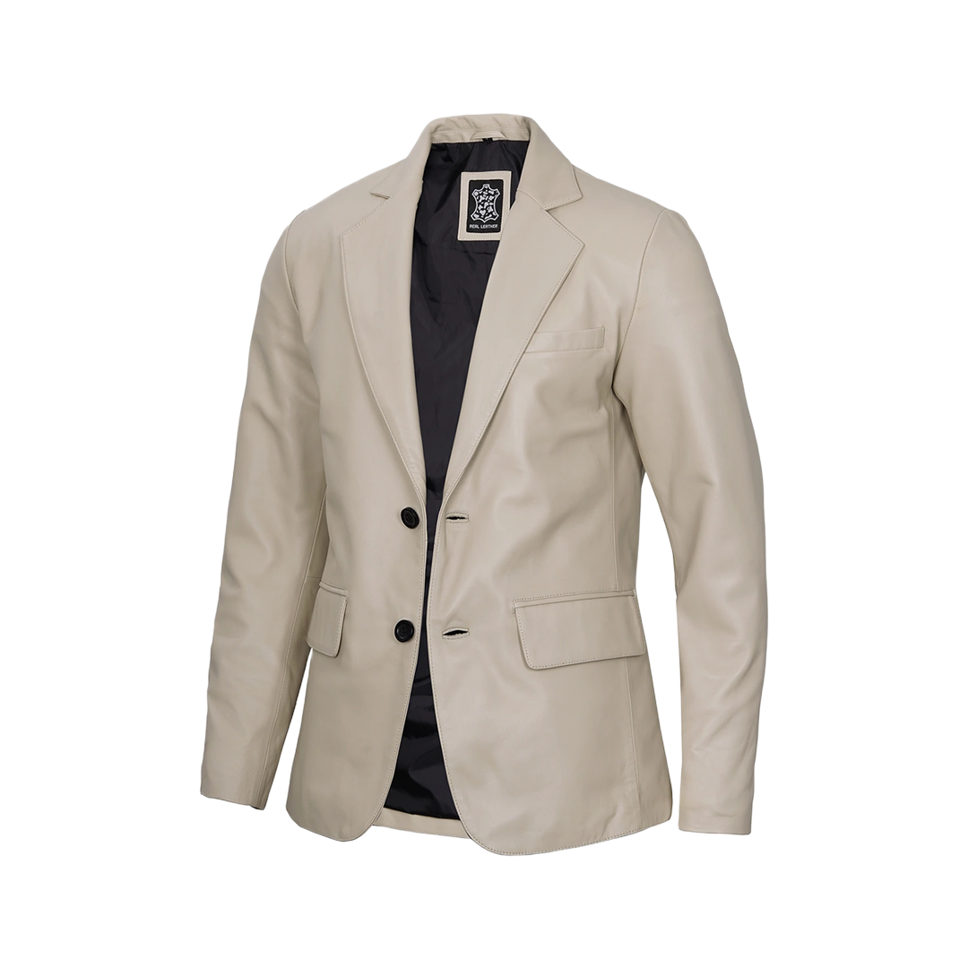 Men's Beige Real Leather Blazer Jacket