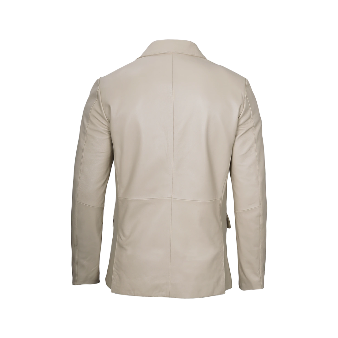 Men's Beige Real Leather Blazer Jacket