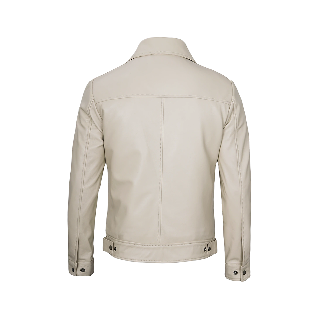 Men's Beige Real Leather Harrington Jacket