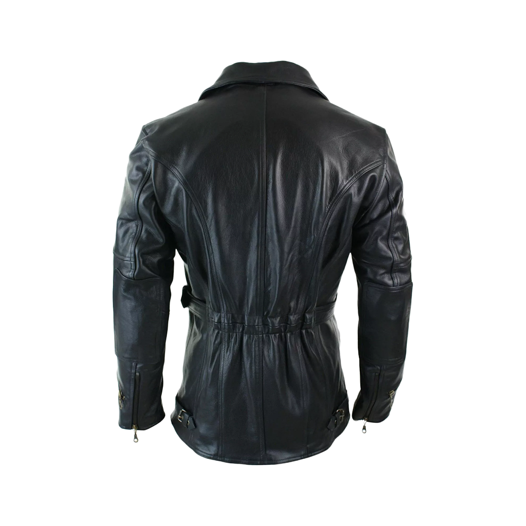 Men's Black 3/4 Motorcycle Biker Long Lambskin Leather Jacket/Coat