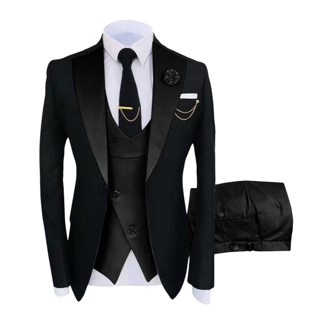 Men's Black 3-Piece Tuxedo Suit for Prom & Wedding