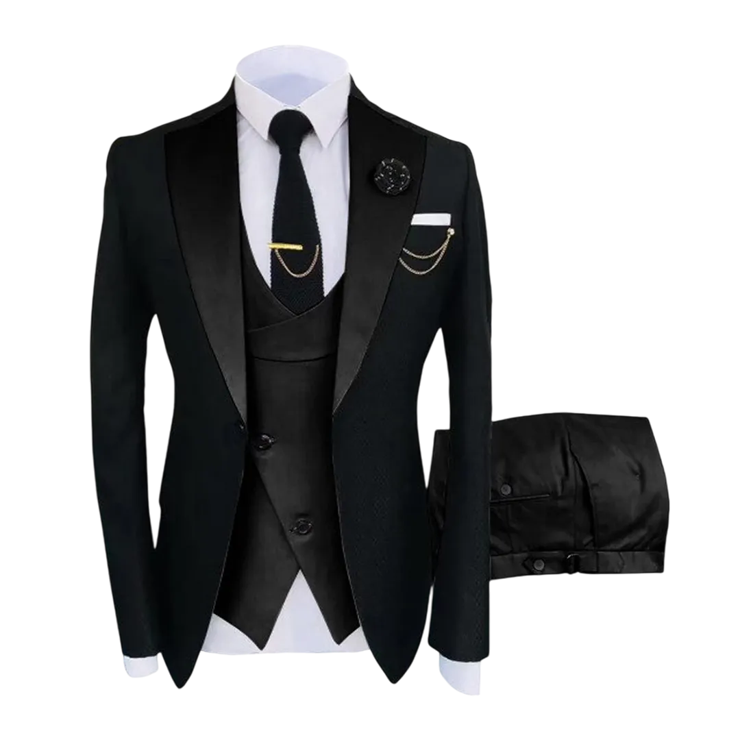 Men's Black 3-Piece Tuxedo Suit for Prom & Wedding
