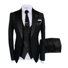 Men's Black 3-Piece Tuxedo Suit for Prom & Wedding