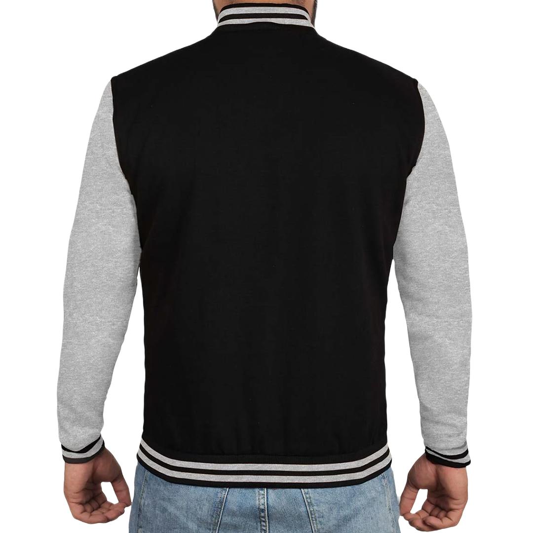Men's Black and Grey Varsity Bomber Jacket
