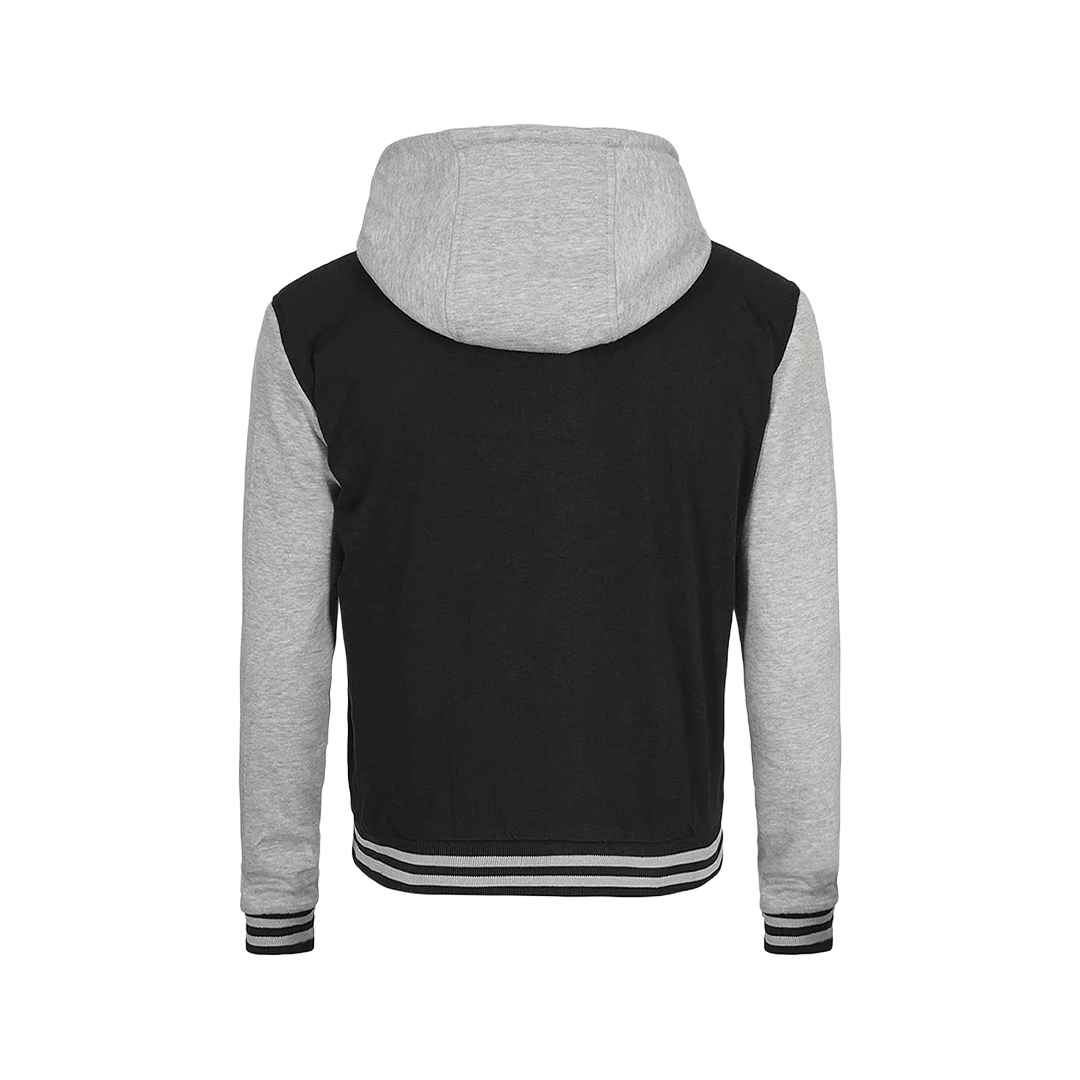 Men's Black and Grey Varsity Jacket with Hood - Letterman Style