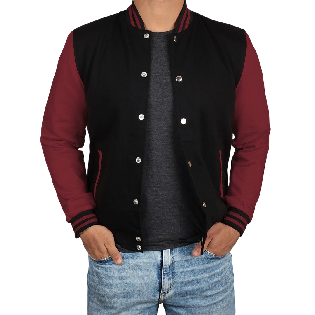 Men's Black & Maroon Varsity Jacket - Bomber Letterman Style