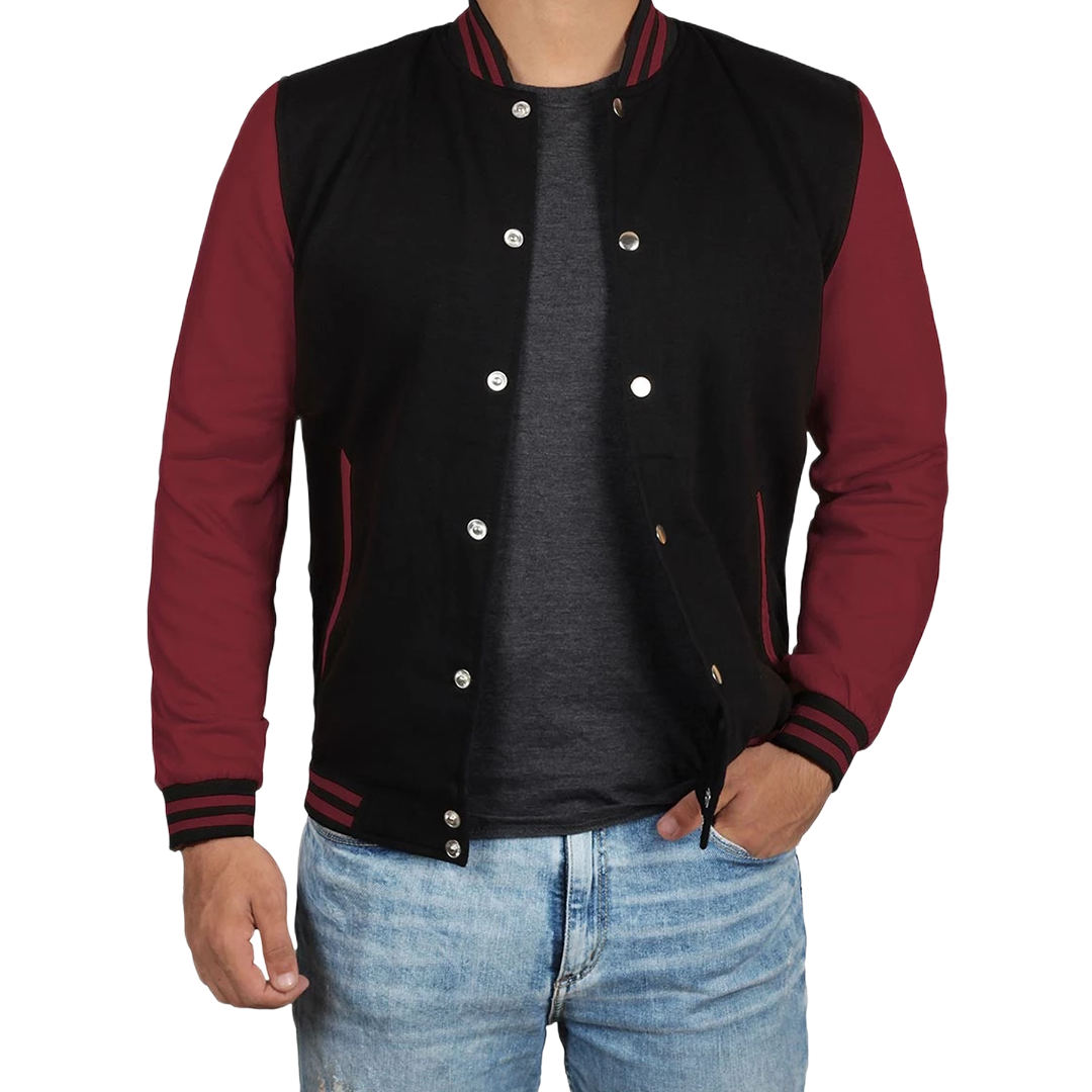 Men's Black & Maroon Varsity Jacket - Bomber Letterman Style