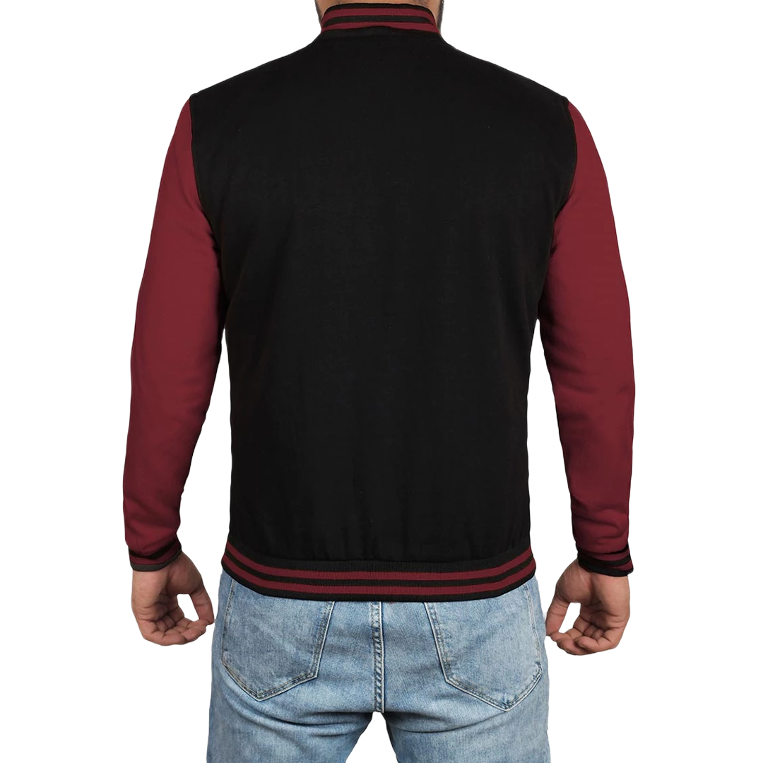 Men's Black & Maroon Varsity Jacket - Bomber Letterman Style