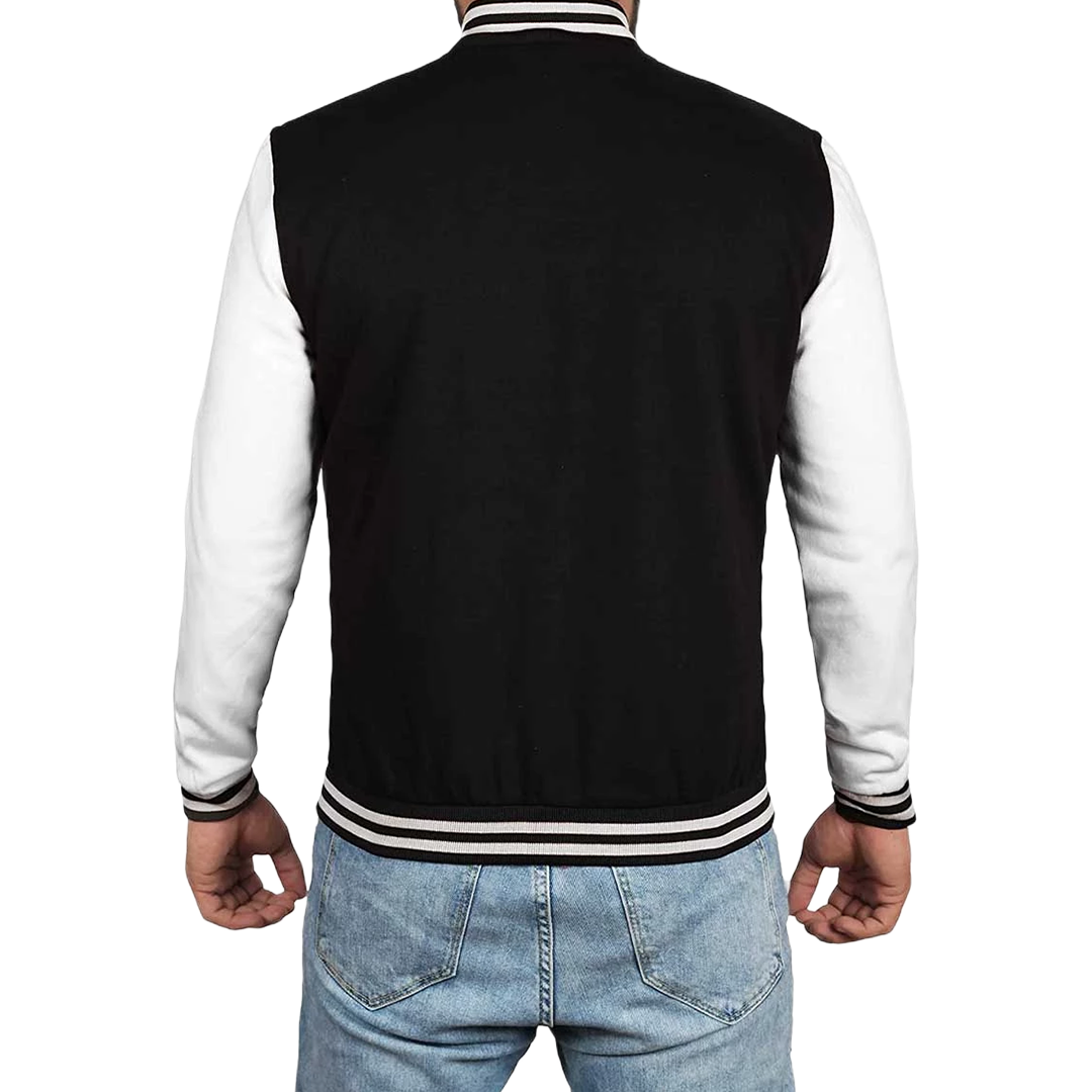 Men's Black and White Varsity Jacket - College Baseball Style