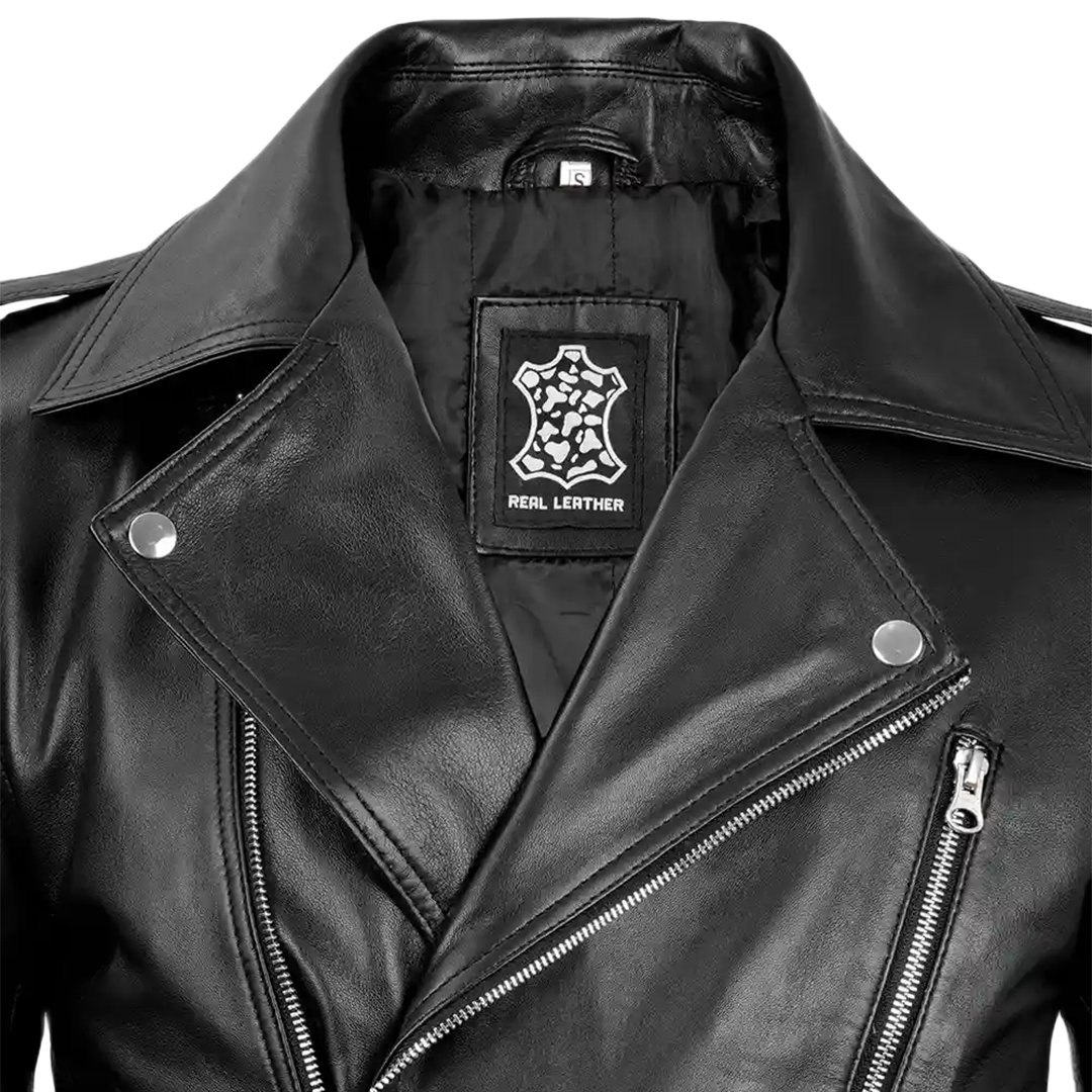 Men's Black Belted Moto Leather Jacket - Biker Style
