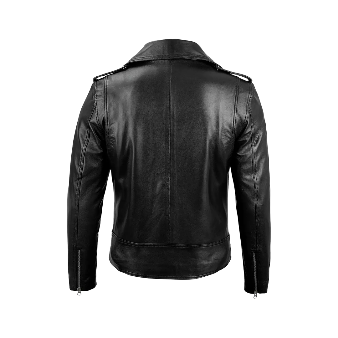 Men's Black Belted Moto Leather Jacket - Biker Style