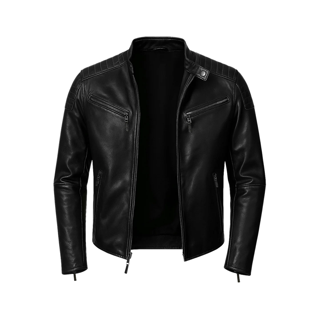 Men's Black Cafe Racer Leather Jacket