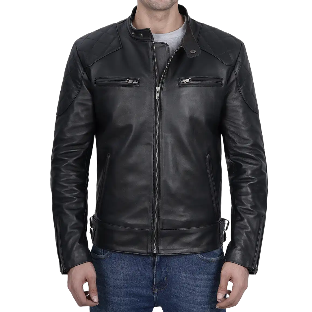 Men's Black Cafe Racer Leather Jacket
