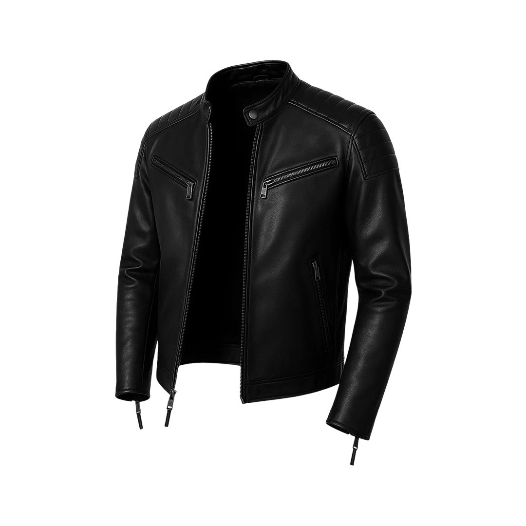 Men's Black Cafe Racer Leather Jacket