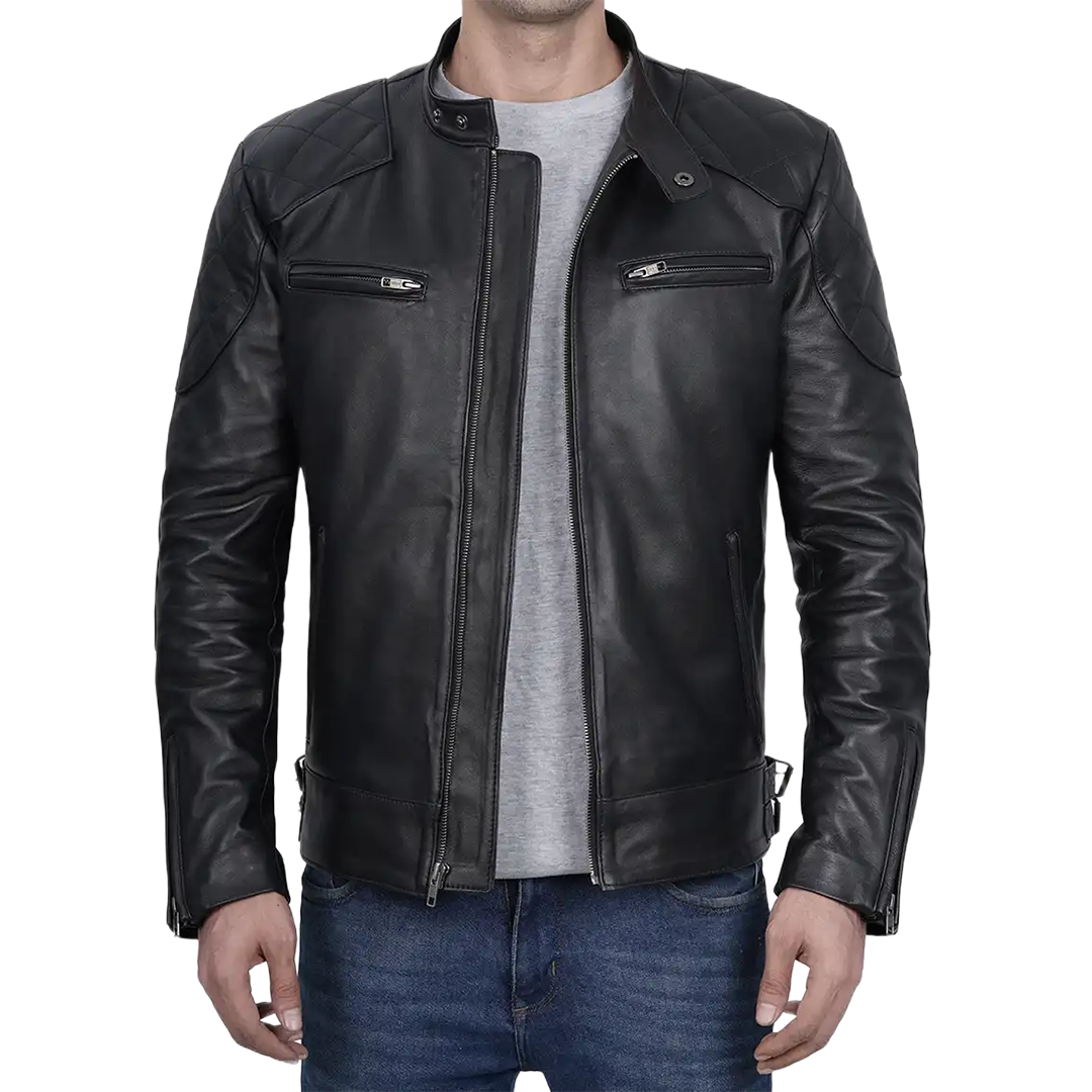 Men's Black Cafe Racer Leather Jacket