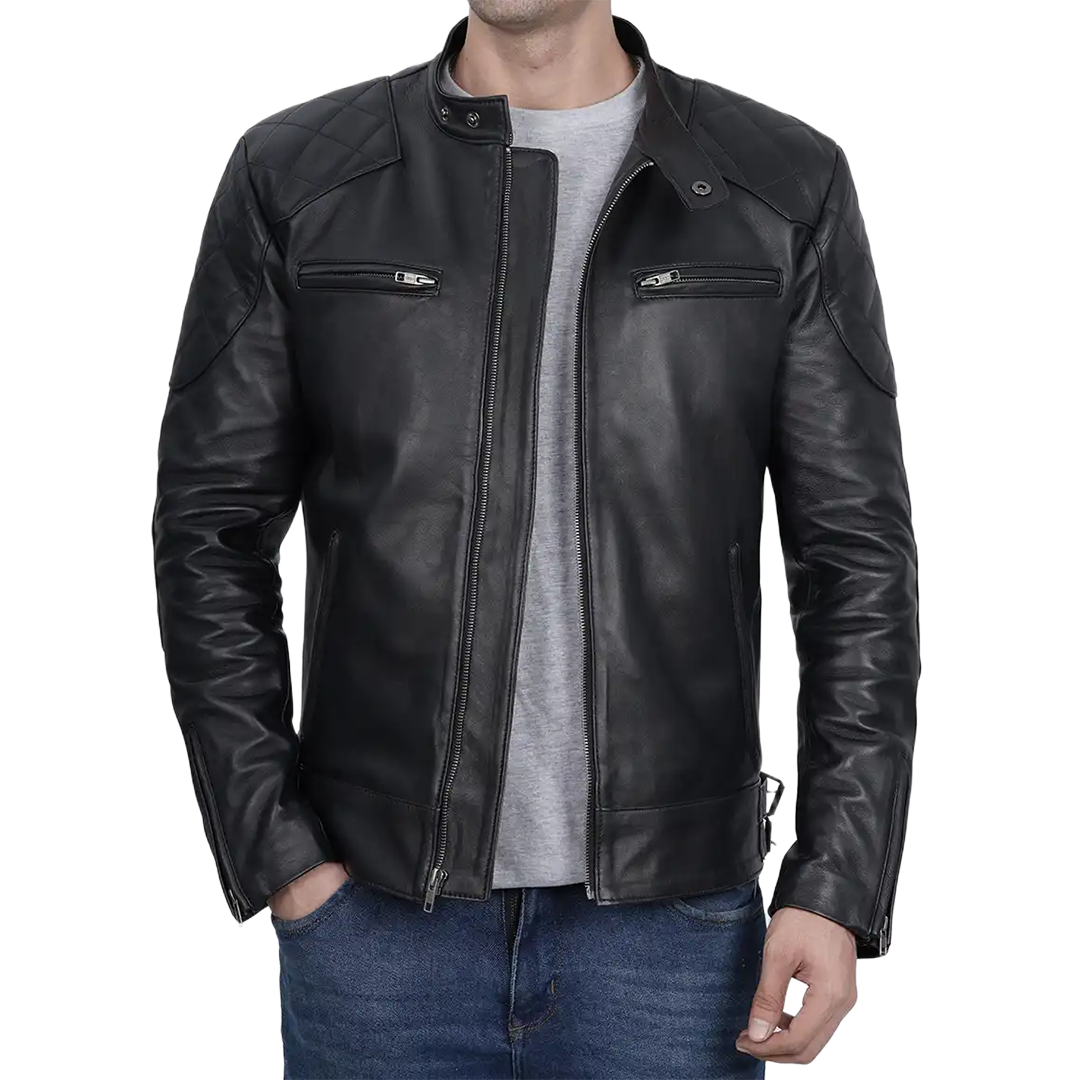 Men's Black Cafe Racer Leather Jacket