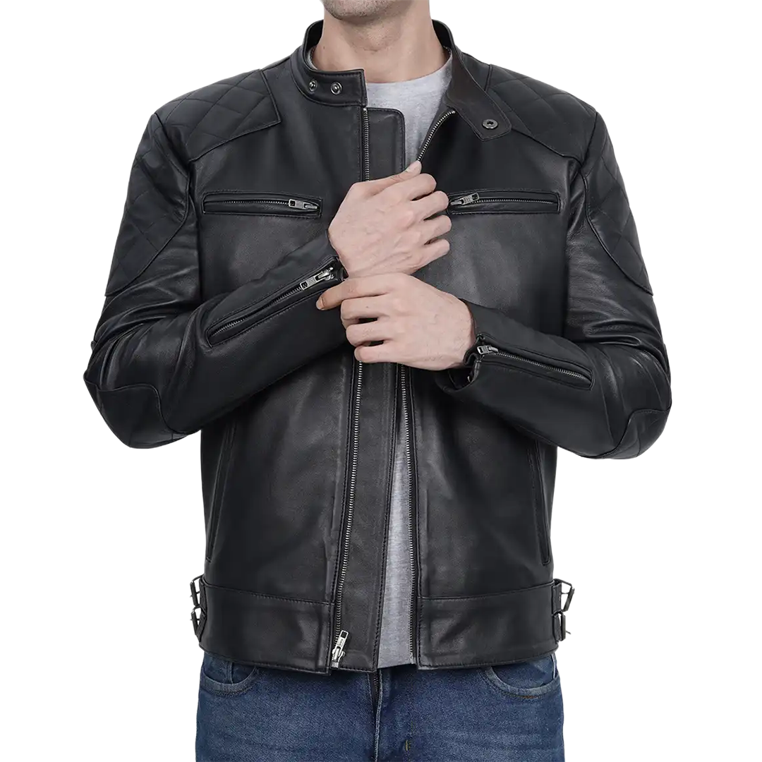 Men's Black Cafe Racer Leather Jacket
