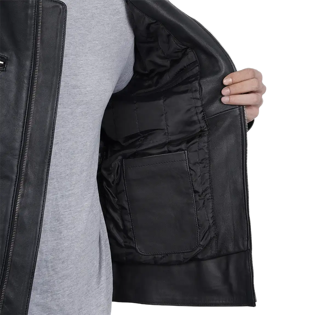 Men's Black Cafe Racer Leather Jacket