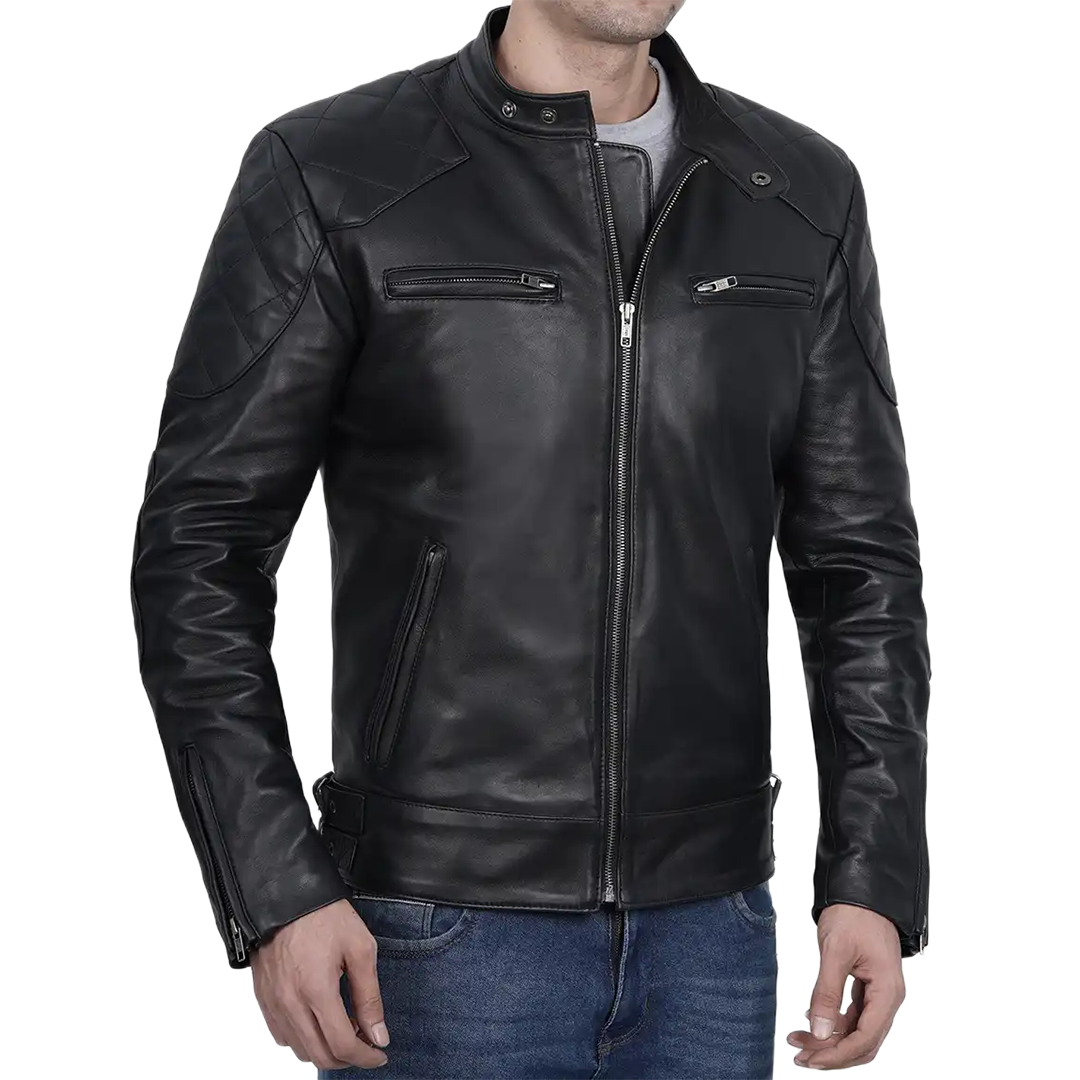 Men's Black Cafe Racer Leather Jacket