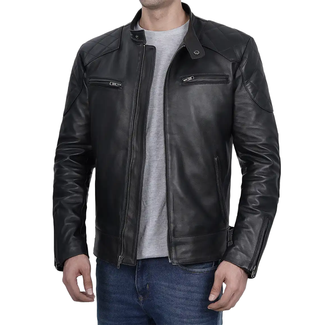 Men's Black Cafe Racer Leather Jacket